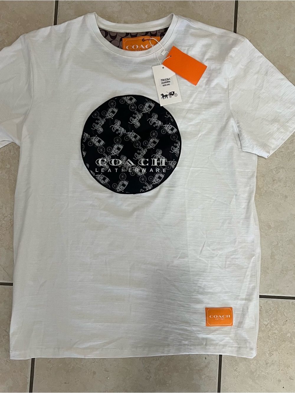 Coach White Men's Logo Graphic T-Shirt with Black Circle